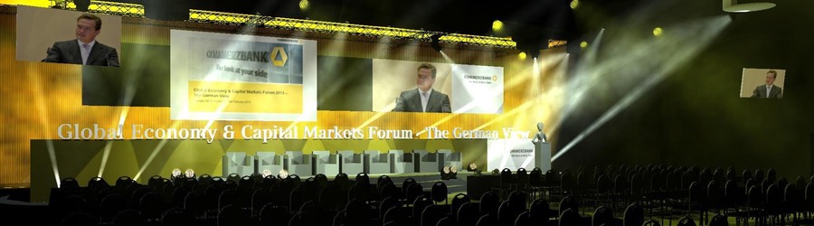 Commerzbank AG Global Economy & Capital Markets Forum 2 2013 Marriott Hotel Frankfurt scribble 3D Planung SANDBURG event production support