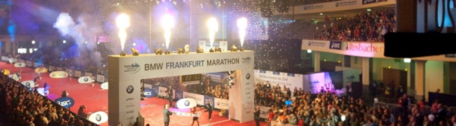 BMW Franfkurt Marathon 2011 Frankfurt Festhalle Pyrotechnik Flamejets, Eventflitter Zieleinlauf SANDBURG event production support
